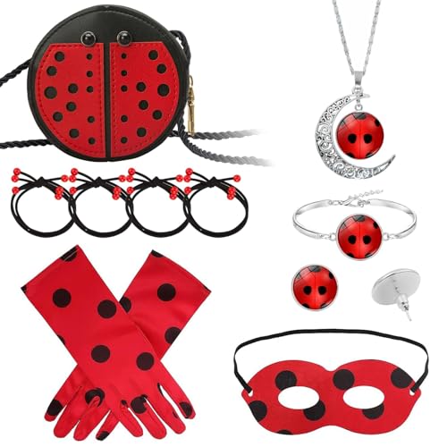 Kostüm Rot Zubehör Set Mädchen,Halskette+Armband+Ohrstecker+Maske+Tasche+Handschuhe+Haarbänder,Rollenspiel Set,für Halloween Karneval,Glücksgeschenk Mädchen Kinder Kostüm Rot Zubehör Set Mädchen,Halskette+Armband+Ohrstecker+Maske+Tasche+Handschuhe+Haarbänder,Rollenspiel Set,für Halloween Karneval,Glücksgeschenk Mädchen Kinder von oosheon