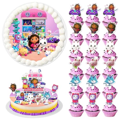 Tortenaufleger Geburtstag 12 Stück, 20cm Tortendeko Essbar, Cake Topper, Tortenaufleger Foto, Fondant Tortenaufleger, Tortenaufleger für Junge Mädchen (Gabby) von oosheon
