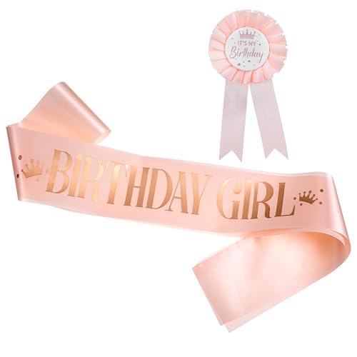 Oruola Schärpe und Abzeichen, rosa Geburtstagsschärpe und Abzeichen, Partyzubehör für Frauen, Geburtstage, Mädchen, Zubehör, Schärpe, Abzeichen-Set für Kinder, Mädchen, Party-Dekoration, 2 Stück Oruola Schärpe und Abzeichen, rosa Geburtstagsschärpe und Abzeichen, Partyzubehör für Frauen, Geburtstage, Mädchen, Zubehör, Schärpe, Abzeichen-Set für Kinder, Mädchen, Party-Dekoration, 2 Stück von oruola