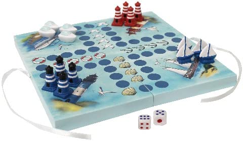 osters muschel-sammler-shop Würfelspiel maritim - das Kultspiel/Reisepiel/Nordsee/Meer/Strand (Leuchtturm blau) von osters muschel-sammler-shop