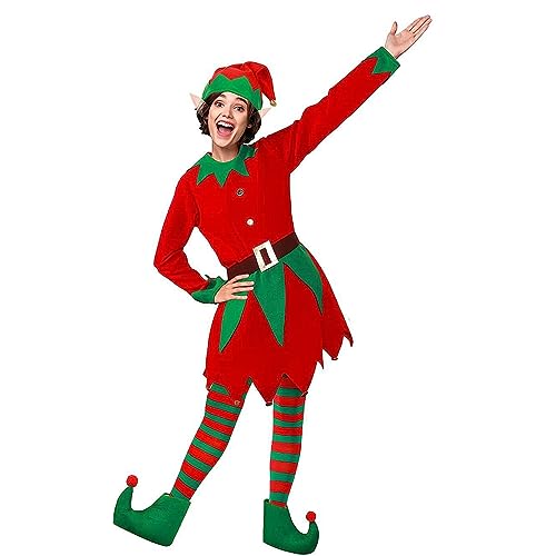 oueyfer Klassisches Kostüm Unisex Elf Festliches Weihnachtskostüm Grün Und Kostüme Set Erwachsene Weihnachtskleid Weihnachtselfenkostüm Weihnachtskostüm Weihnachtskostüm Zubehör von oueyfer