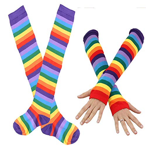 2er Set wunderschöne Regenbogen Kniestrümpfe und Fingerlose Armstulpen, Regenbogen Handschuhe Arm Wärmer und Strümpfe über Knie, schönes Party Fasching Festzug Kostüm, Party Accessoires 2er Set wunderschöne Regenbogen Kniestrümpfe und Fingerlose Armstulpen, Regenbogen Handschuhe Arm Wärmer und Strümpfe über Knie, schönes Party Fasching Festzug Kostüm, Party Accessoires von our fantasy time