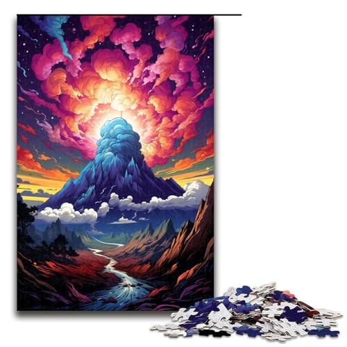 1000 Puzzle Bunter Psychedelischer Vulkan Holzpuzzle für Kinder Familie Eltern-Kind-Interaktion 1000 Teile (75 x 50 cm) von ouynngjing
