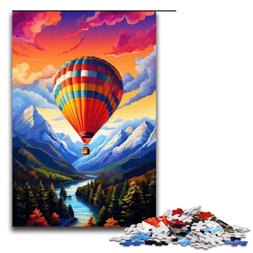 1000 Puzzle Heißluftballon mit Bergen Holzpuzzle für Kinder FamilienElternKindInteraktion 1000 Teile (75 x 50 cm) von ouynngjing
