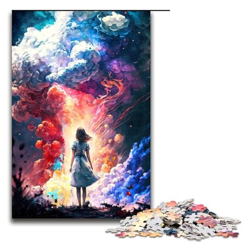1000 Puzzle Kleines Mädchen unter den Wolken Holz Kinderpuzzle Familie Eltern-Kind-Interaktion 1000 Teile von ouynngjing