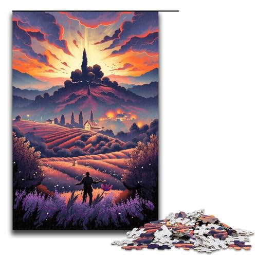 1000 Puzzle Lavendelfelder in der Provence Frankreich Holzpuzzle für Kinder FamilienElternKindInteraktion 1000 Teile (75 x 50 cm) von ouynngjing