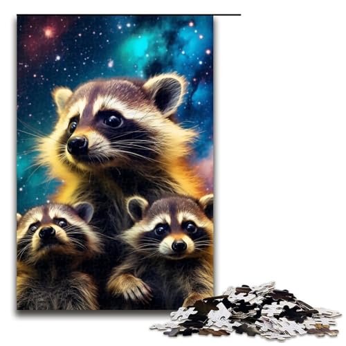 1000 Puzzle Sternenwaschbär Holzpuzzle für Kinder Interaktion zwischen Familie und Kind 1000 Teile (75 x 50 cm) von ouynngjing
