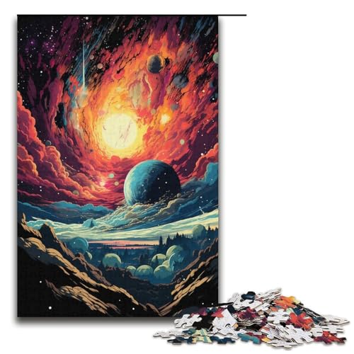 1000 Puzzles farbenfrohes psychedelisches Weltraum-Puzzle aus Holz für Kinder Familien-Eltern-Kind-Interaktion 1000 Teile (38 x 26 cm) von ouynngjing