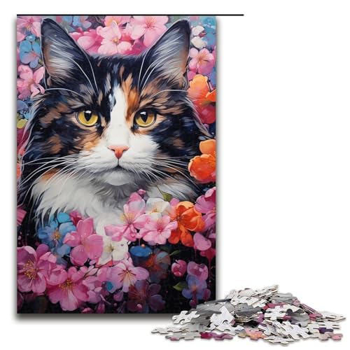 1000 Teile Bunte exotische Sakura-Katzen-Puzzles für Erwachsene Holzpuzzle Familienspiele 1000 Teile (75 x 50 cm) von ouynngjing