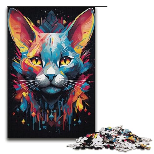 1000 Teile Bunte psychedelische Sphinx-Katzen-Puzzles für Erwachsene Holzpuzzle Familienspiele 1000 Teile (38 x 26 cm) von ouynngjing