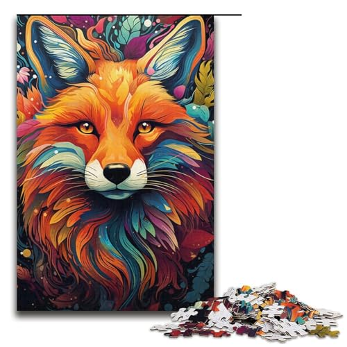 1000 Teile Buntes psychedelisches Fuchs-Tierpuzzle für Erwachsene Holzpuzzle Familienspiele 1000 Teile (38 x 26 cm) von ouynngjing