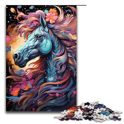 1000 Teile Buntes psychedelisches Regenbogen-Pferde-Puzzle für Erwachsene Holzpuzzle Familienspiele 1000 Teile (75 x 50 cm) von ouynngjing