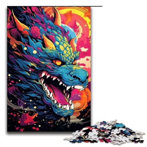 1000 Teile Buntes psychedelisches Retro-Drachen-Puzzle für Erwachsene Spaß für die ganze Familie Familienspiel Stressabbau schwieriges Herausforderungspuzzle 1000 Teile (75 x 50 cm) von ouynngjing