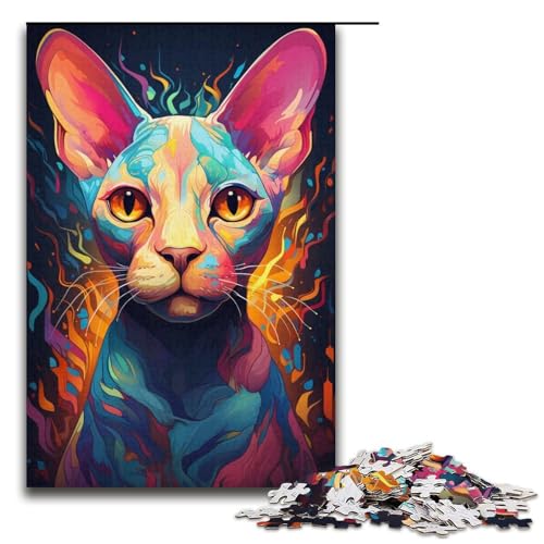 1000 Teile buntes psychedelisches Sphinx-Katzen-Puzzlespiel Puzzle für Erwachsene geeignet für Paare und Teenager ab 14 Jahren 1000 Teile (38 x 26 cm) von ouynngjing