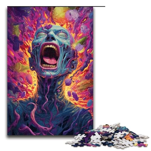 1000 Teile für Erwachsene und Kinder von Jigsaw. Buntes psychedelisches Totenkopf-Kunstpuzzle für Erwachsene. Holzpuzzle 1000 Teile (75 x 50 cm) von ouynngjing