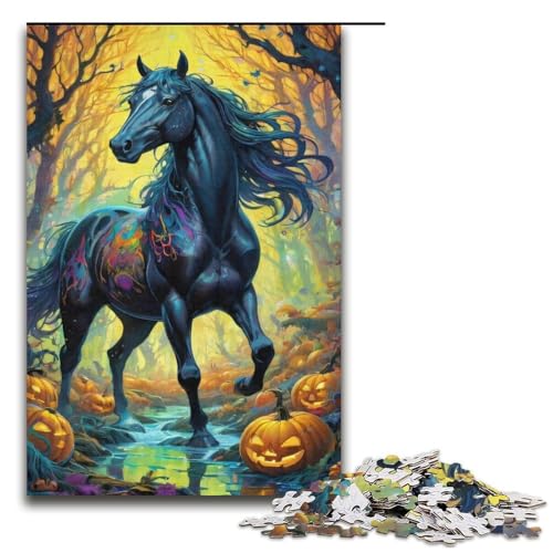 1000 teiliges Halloween Pferde Puzzle für Erwachsene Spaß für die ganze Familie Familienspiel Stressabbau schwieriges Herausforderungspuzzle 1000 Teile (38 x 26 cm) von ouynngjing