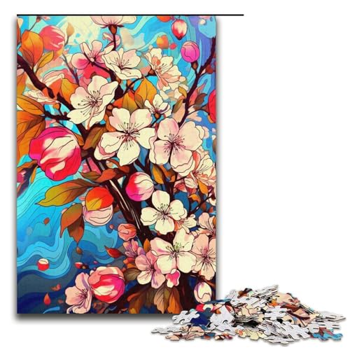 1000-teiliges Puzzle „Apfelblüte – farbenfrohes Puzzle für Erwachsene Holzpuzzle anspruchsvolles Spiel 1000 Teile (38 x 26 cm) von ouynngjing