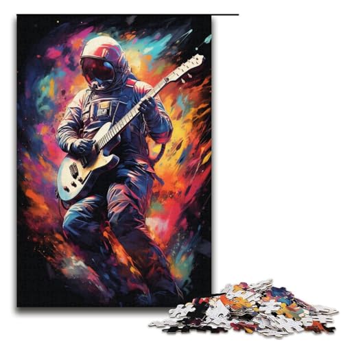 1000-teiliges Puzzle „Astronaut spielt Gitarre für Kinder Holzpuzzle Heimkunst-Dekor 1000 Teile (38 x 26 cm) von ouynngjing
