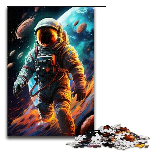 1000-teiliges Puzzle „Astronauten Spielen im farbenfrohen Weltraum Holzpuzzle für Erwachsene und Kinder pädagogisches Spielzeug zum Stressabbau Puzzle 1000 Teile (75 x 50 cm) von ouynngjing