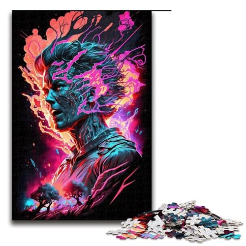 1000 teiliges Puzzle „Brennender Neonmensch“ für Erwachsene Holzpuzzle anspruchsvolles Spiel 1000 Teile (75 x 50 cm) von ouynngjing