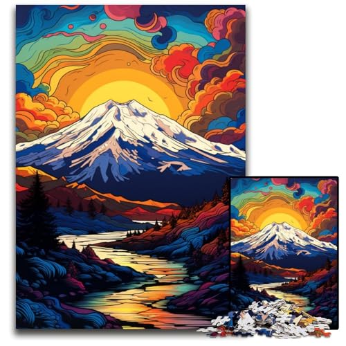 1000-teiliges Puzzle „Die farbenfrohe Psychedelie des Berges Elbrus“ Puzzle für Erwachsene zum Entspannen und Herausfordern farbenfrohe Kunst zur Heimdekoration Freunde 1000 Teile (75x50cm) von ouynngjing