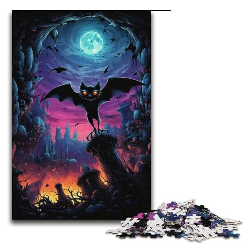 1000-teiliges Puzzle „Fledermaus im Mondlicht für Erwachsene Holzpuzzle anspruchsvolles Spiel 1000 Teile (38 x 26 cm) von ouynngjing