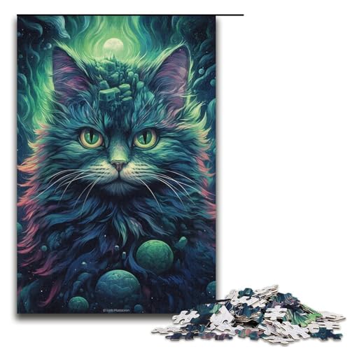 1000-teiliges Puzzle „Katze im Weltraumgemälde für Erwachsene und Kinder Holzpuzzle pädagogisches Spielzeug zum Stressabbau Puzzle 1000 Teile (38 x 26 cm) von ouynngjing
