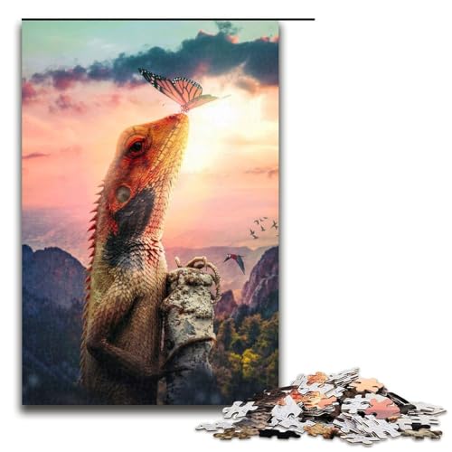 1000 teiliges Puzzle „Kletternde Eidechse“ für Erwachsene Holzpuzzle anspruchsvolles Spiel 1000 Teile (75 x 50 cm) von ouynngjing