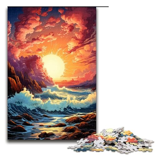 1000-teiliges Puzzle „Küste unter Sonnenuntergang Holzpuzzle für Erwachsene und Kinder pädagogisches Spielzeug zum Stressabbau Puzzle 1000 Teile (75 x 50 cm) von ouynngjing