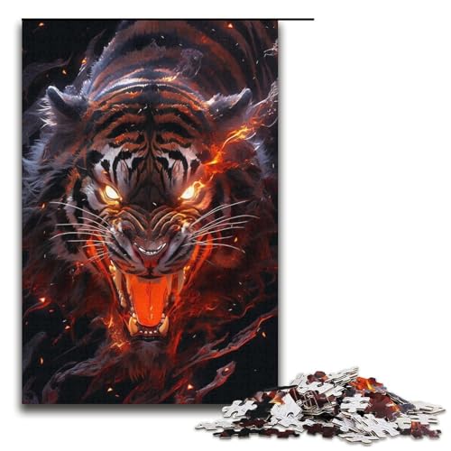 1000 teiliges Puzzle „Neon Fire Tigers“ für Erwachsene und Kinder Holzpuzzle pädagogisches Spielzeug zum Stressabbau Puzzle 1000 Teile (38 x 26 cm) von ouynngjing