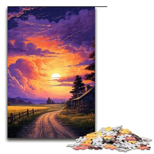 1000-teiliges Puzzle „Sunset Rye Classic Cars“ für Kinder, Holzpuzzle, Heimkunst-Dekor, 1000 Teile von ouynngjing