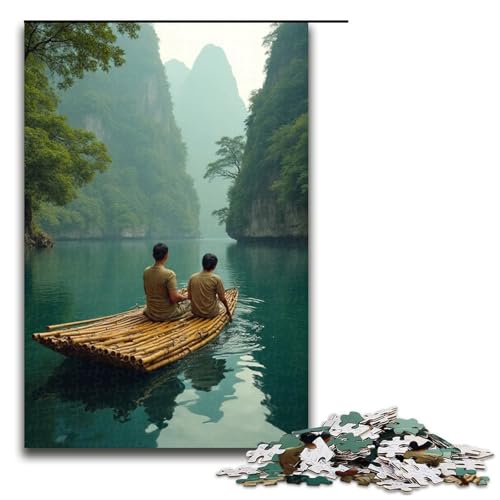 1000-teiliges Puzzle Bambus-Floß Puzzle für Erwachsene und Kinder Holzpuzzle pädagogisches Spielzeug zum Stressabbau Puzzle 1000 Teile (75 x 50 cm) von ouynngjing