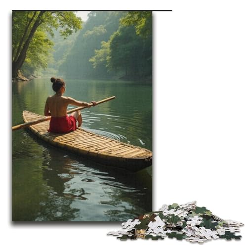 1000-teiliges Puzzle Bambus-Rafting-Puzzle für Erwachsene Holz-Puzzle Familienspiel 1000 Teile (38 x 26 cm) von ouynngjing