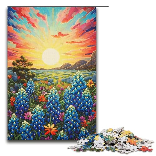 1000-teiliges Puzzle Bluebonnet_buntes Puzzle für Erwachsene Holzpuzzle anspruchsvolles Spiel 1000 Teile (38 x 26 cm) von ouynngjing