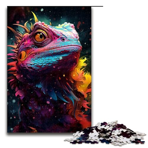 1000-teiliges Puzzle Bunte Eidechse für Erwachsene Holzpuzzle anspruchsvolles Spiel 1000 Teile (75 x 50 cm) von ouynngjing
