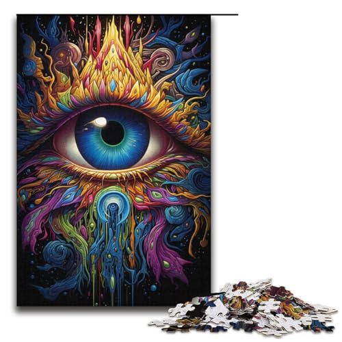 1000-teiliges Puzzle Bunte Fantasieaugen Puzzle für Erwachsene Holzpuzzle anspruchsvolles Spiel 1000 Teile (38 x 26 cm) von ouynngjing