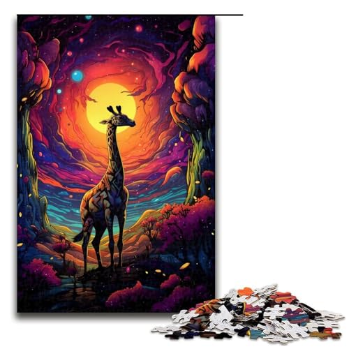 1000-teiliges Puzzle Bunte Giraffe für Erwachsene und Kinder Holzpuzzle pädagogisches Spielzeug zum Stressabbau Puzzle 1000 Teile (75 x 50 cm) von ouynngjing