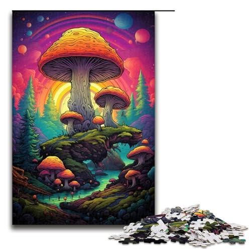 1000-teiliges Puzzle Bunte Pilze Puzzle für Erwachsene Holzpuzzle Familienspiele 1000 Teile (75 x 50 cm) von ouynngjing