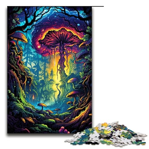 1000-teiliges Puzzle Bunte Pilzwelt für Erwachsene Holzpuzzle anspruchsvolles Spiel 1000 Teile (75 x 50 cm) von ouynngjing