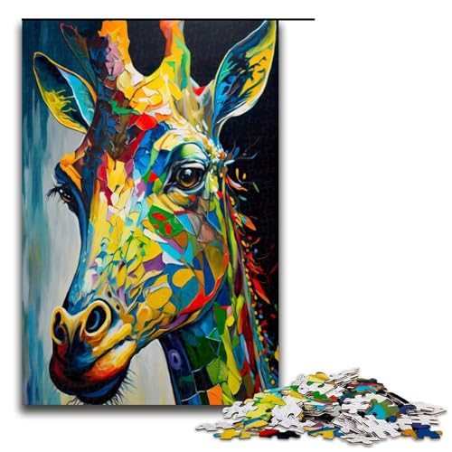 1000 teiliges Puzzle Bunte Wilde Giraffe für Erwachsene Holzpuzzle anspruchsvolles Spiel 1000 Teile (75 x 50 cm) von ouynngjing