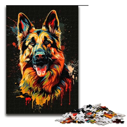 1000-teiliges Puzzle Deutscher Schäferhund DJ NeonJigsaw für Erwachsene und Kinder, Holzpuzzle, pädagogisches Spielzeug zum Stressabbau, Puzzle 1000 PCS von ouynngjing
