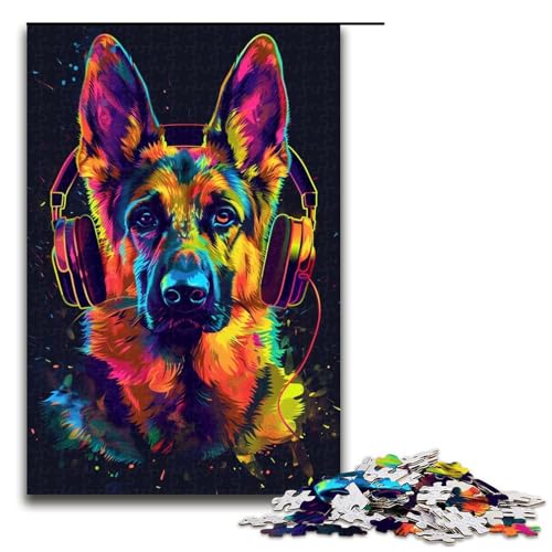 1000-teiliges Puzzle Deutscher Schäferhund DJ NeonJigsaw für Erwachsene und Kinder, Holzpuzzle, pädagogisches Spielzeug zum Stressabbau, Puzzle 1000 PCS von ouynngjing