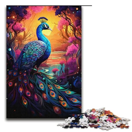 1000-teiliges Puzzle EIN wunderschöner Pfau für Erwachsene und Kinder Holzpuzzle pädagogisches Spielzeug zum Stressabbau Puzzle 1000 Teile (38 x 26 cm) von ouynngjing