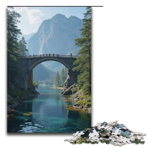 1000-teiliges Puzzle Fließende Wasserbrücke Holzpuzzle für Erwachsene und Kinder pädagogisches Spielzeug zum Stressabbau Puzzle 1000 Teile (38 x 26 cm) von ouynngjing