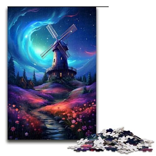 1000 teiliges Puzzle Garten Windmühle Puzzle für Erwachsene Holzpuzzle anspruchsvolles Spiel 1000 Teile (75 x 50 cm) von ouynngjing