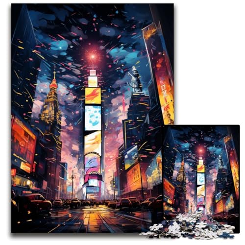 1000-teiliges Puzzle Gemälde „Neon New York Times Square“ Holzpuzzle anspruchsvolles DIY-Denkspiel perfektes Familienspiel oder dekoratives Geschenk 1000 PCS (75x50cm) von ouynngjing