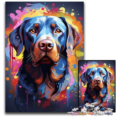 1000-teiliges Puzzle Gemälde Farbiger Labrador Retriever Holzpuzzle anspruchsvolles DIY-Denkspiel perfektes Familienspiel oder dekoratives Geschenk 1000 Teile (75x50cm) von ouynngjing