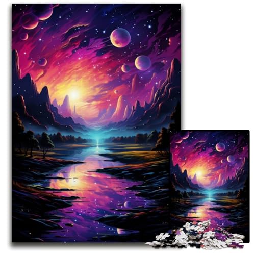 1000-teiliges Puzzle-Geschenk „Die farbenfrohe Psychedelia des kosmischen Sees“ Papierpuzzle für Teenager und Familienspaß – DIY-Denkspiel als Geschenk 1000 Teile (38x26cm) von ouynngjing
