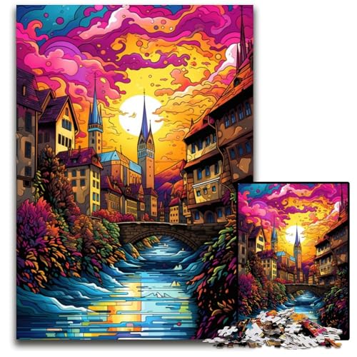 1000-teiliges Puzzle-Geschenk „Zürich_Altstadt“ Holzpuzzle für Teenager und Familienspaß – DIY-Denkspiel als Geschenk 1000 Teile (75x50cm) von ouynngjing