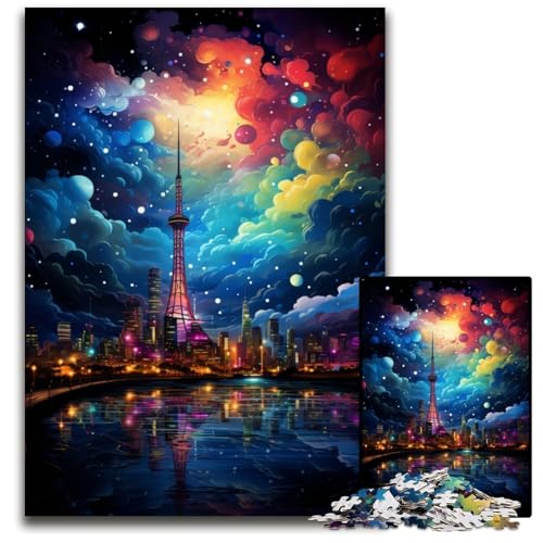 1000-teiliges Puzzle-Geschenk wundervolle Nachtstadt Holzpuzzles für Teenager und Familienspaß – DIY-Denkspiel-Geschenk 1000 Teile (75x50cm) von ouynngjing